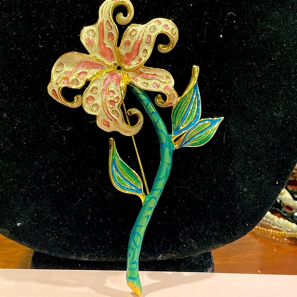 Bob Mackie Tiger Lily Brooch. Lots of Beautiful Enameling. - Picture 1 of 8